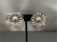 Coro clip on silver tone flower earrings