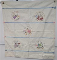Hand Embroidered Children's Cotton Blanket vtg