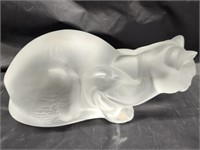 Lalique Crystal cat.  Frosted crouching cat.