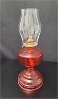 Ruby Red Glass Oil Lamp w/Rib Step Base
