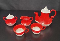 1970's Toy Red Plastic Tea Party Set