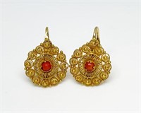14K Yellow Gold and Coral Clip On Earrings.