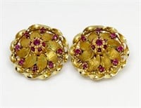 18K Gold and Ruby Clip On Earrings.
