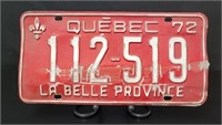 1972 Quebec License Plate