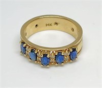 14K Gold Diamond and Sapphire Band Ring.