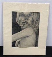 Proulx, Female Nude Portrait, Drawing, Signed