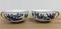2 Blue Peacock Bird Japanese Porcelain Geisha Cups