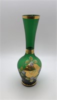 Bohemian Czech Green 24K Gold Gilt Bud Vase