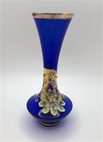 Bohemian Cobalt Blue 24K Gold Gilt Bud Vase
