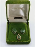 Vintage LSR Co. Dark Green Jade Earrings & Pendant