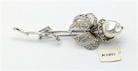 Rare 4 1/4" Coro Pegasus Pearl Flower Brooch w Tag