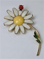 Vintage Weiss Enameled Daisy Lady Bug Brooch