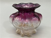 Amethyst & Clear Ruffled Rim Glass Vase