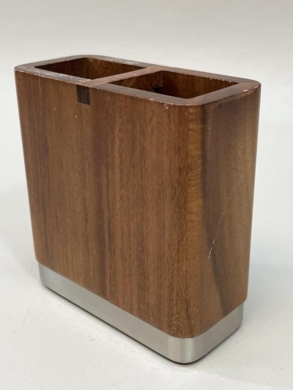 Teak Pen Holder with Metal base