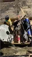 Grease gun, lubricant, wrench, and vintage drill