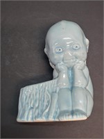 Kewpie Baby Blue Glazed Ceramic Planter