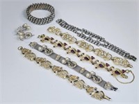 Vintage Bracelets & Set: 2 Coro, Mesh w/ Stones