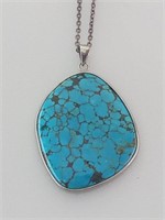 Aqua Turquoise Pendant & 925 Silver Chain