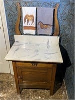 Antique Marble Top Washstand & Towels