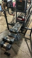 Weight bench with bar and weights