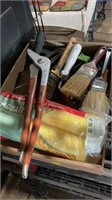 Mixed flat, paint brushes, roller, large pliers