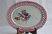 VFrench Gorgeous Openwork Hand Painted Oval Plate