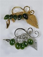 2 Vintage Jade Brooches