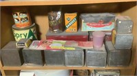Shelf Of Vintage Tins & Collectibles