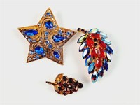 3 Vintage High-End Rhinestone Brooches: Star