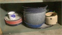 Lot Of Vintage Enamelware Plates & Cookware