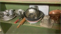 Shelf Of Vintage Metal Cookware
