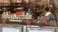 Vintage Cast Iron Horse-Drawn Fire Wagon