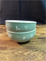 GREEN POTTERY BOWLS WITH FLOWERS