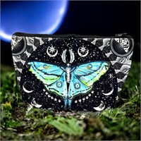 NEW Blue Moth Moon Polyester Makeup Bag