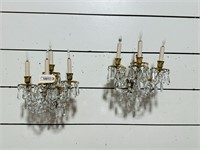 Pair of Gold Tone & Crystal Wall Sconces