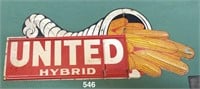 UNITED HYBRID double sided tin sign