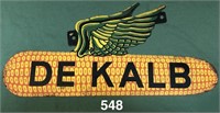 Double sided DE KALB tin seed sign with winged ear