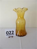 Large Amber Fluted Vase - Hand Blown