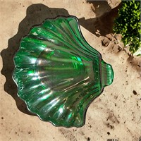 Vintage Green Glass Sea Shell Scallop Dish