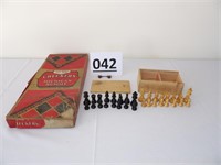Checkers/Michigan Rummy & Box of Chess Pieces