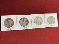 (4) MIX DATE UNITED STATES SILVER WALKING HALF $1S