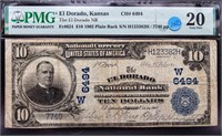 1902 Lg $10 Dollar Bill-Eldorado Kansas National