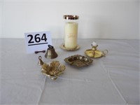 Brass Bells, Candle Holders, Leaf Dish, Ash Tray