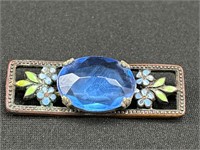 Vintage Blue Flower Brooch C Clasp