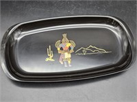 Black Plastic Tray w/ Kachina Warrior by Couroc