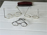 3 sets of antique eye glasses