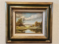 Landscape Oil on Board by Bobbette, Vintage Frame