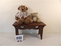 Wooden Heart Bench & 2 Bears