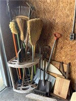 Brooms, rakes, wood