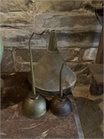 Vintage oil cans, funnel